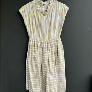 1950s vintage yellow striped round neck midi dress